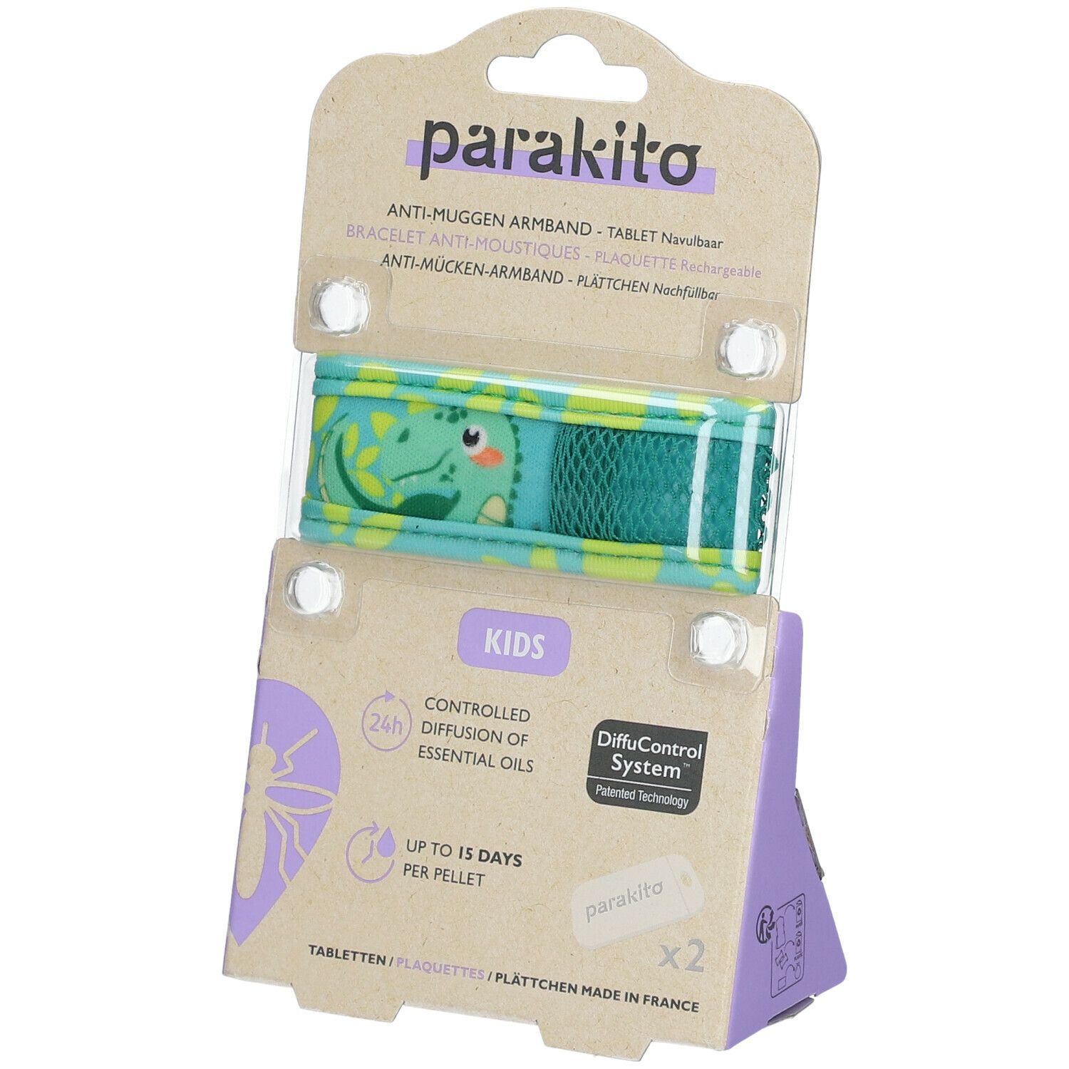 Para'Kito Anti-Mug Polsband Kids Dinosaurus Navulbaar