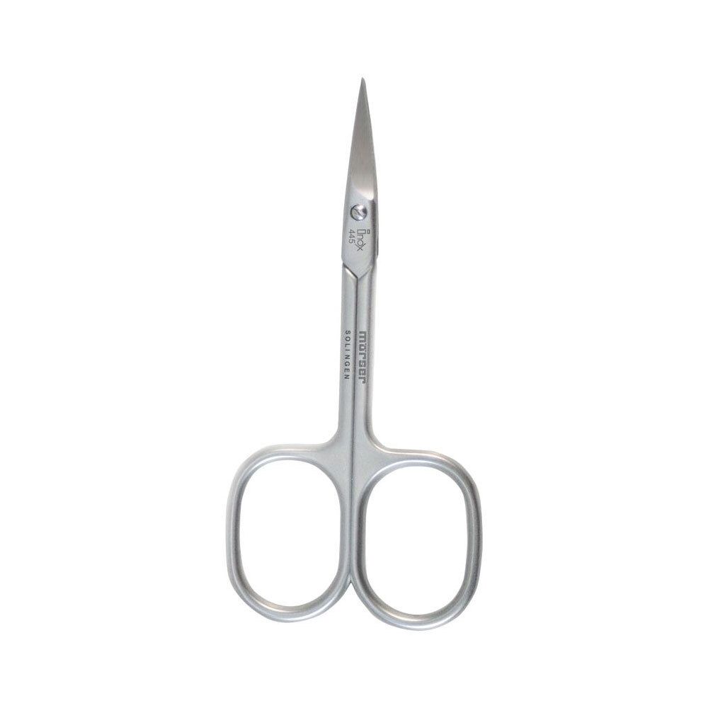 Nagelriemschaartje van roestvrij staal met puntige bladen en ergonomische handgrepen. Merk: Morser.