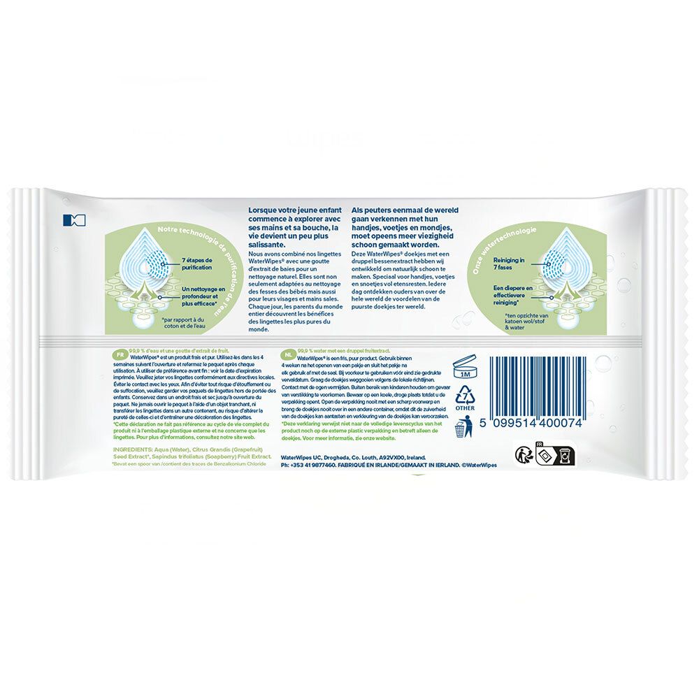 WaterWipes Lingettes à l'eau 100% d'origine végétale