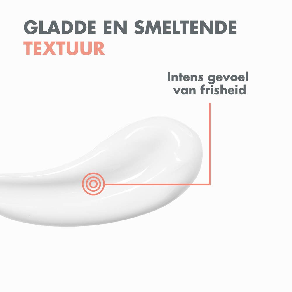 Achterkant witte fles Avene Après-Soleil. Tekst, logo's en ingrediënten.