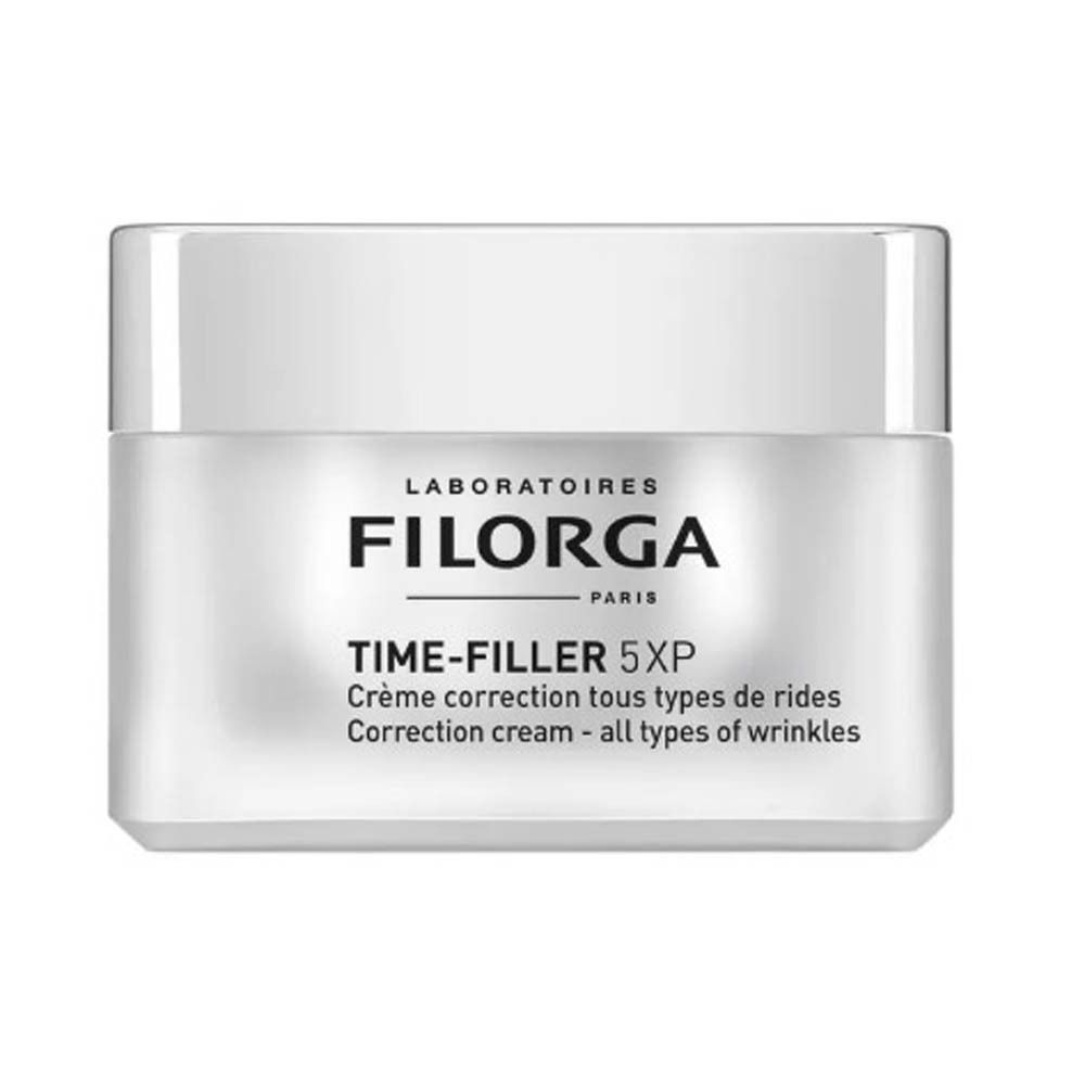 Pot blanc FILORGA Time-Filler 5XP. Crème correction tous types de rides. Couvercle.