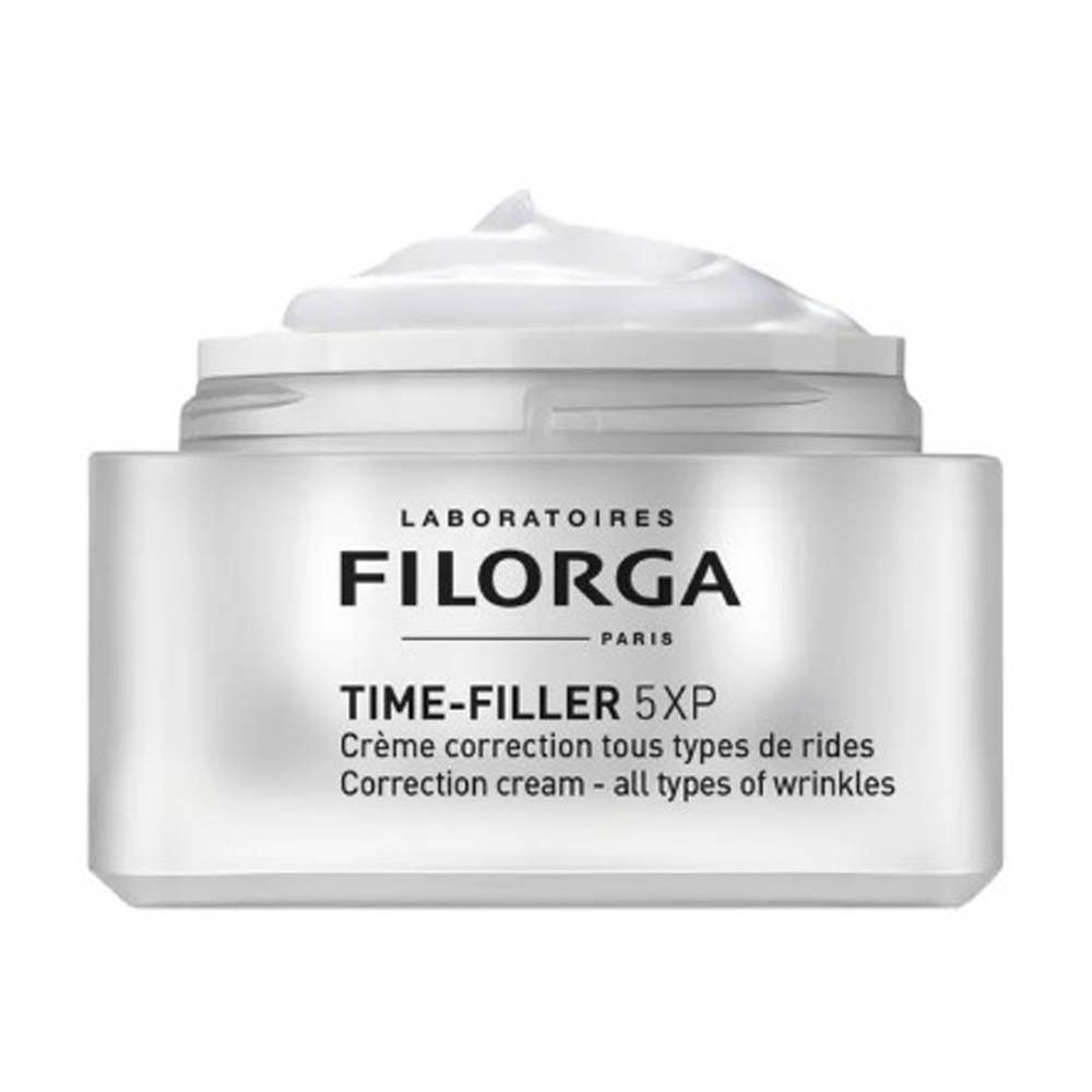 Pot blanc FILORGA Time-Filler 5XP. Crème correction tous types de rides. Pot ouvert.