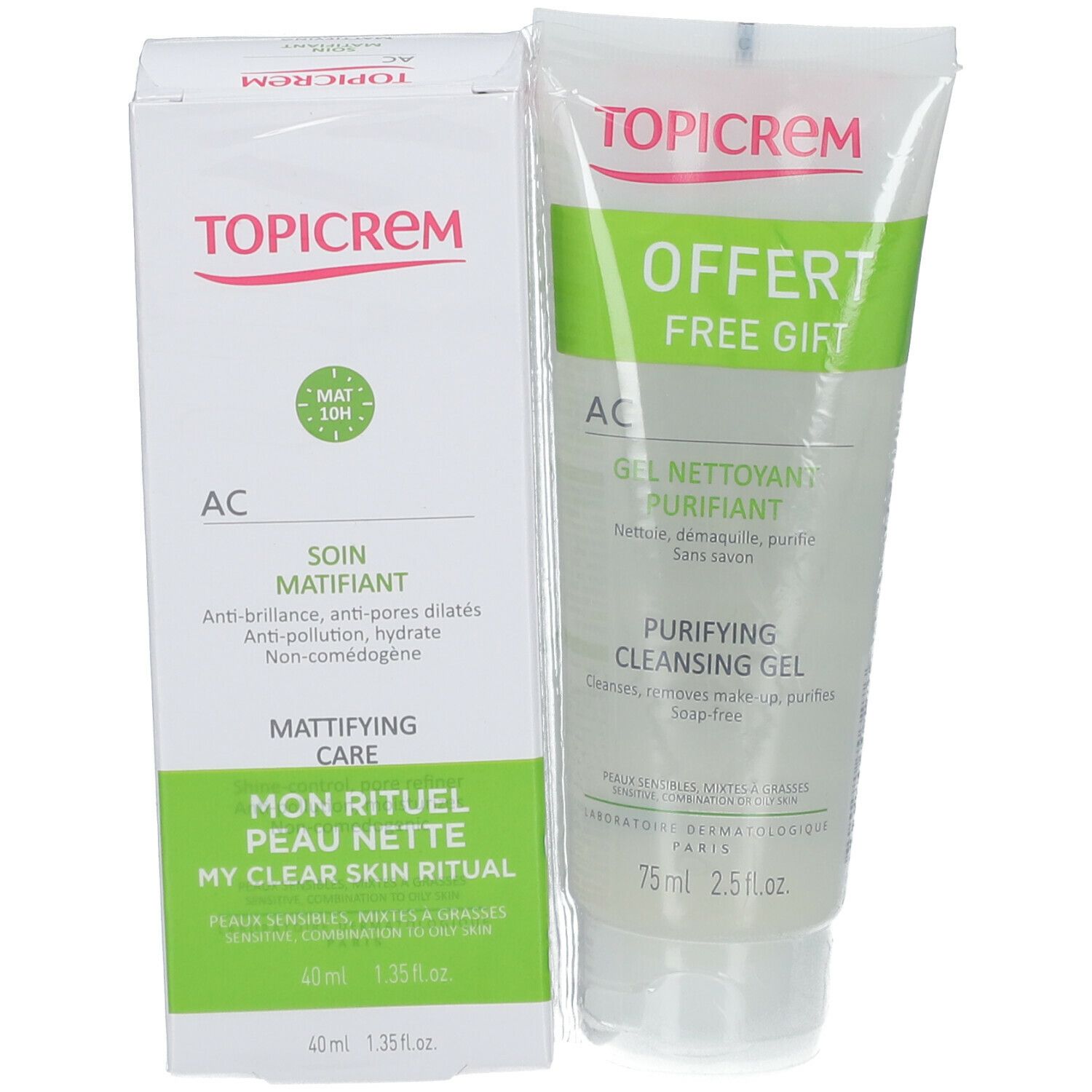 Topicrem AC Zuiverende Reinigingsgel +  AC Matterende Verzorging GRATIS