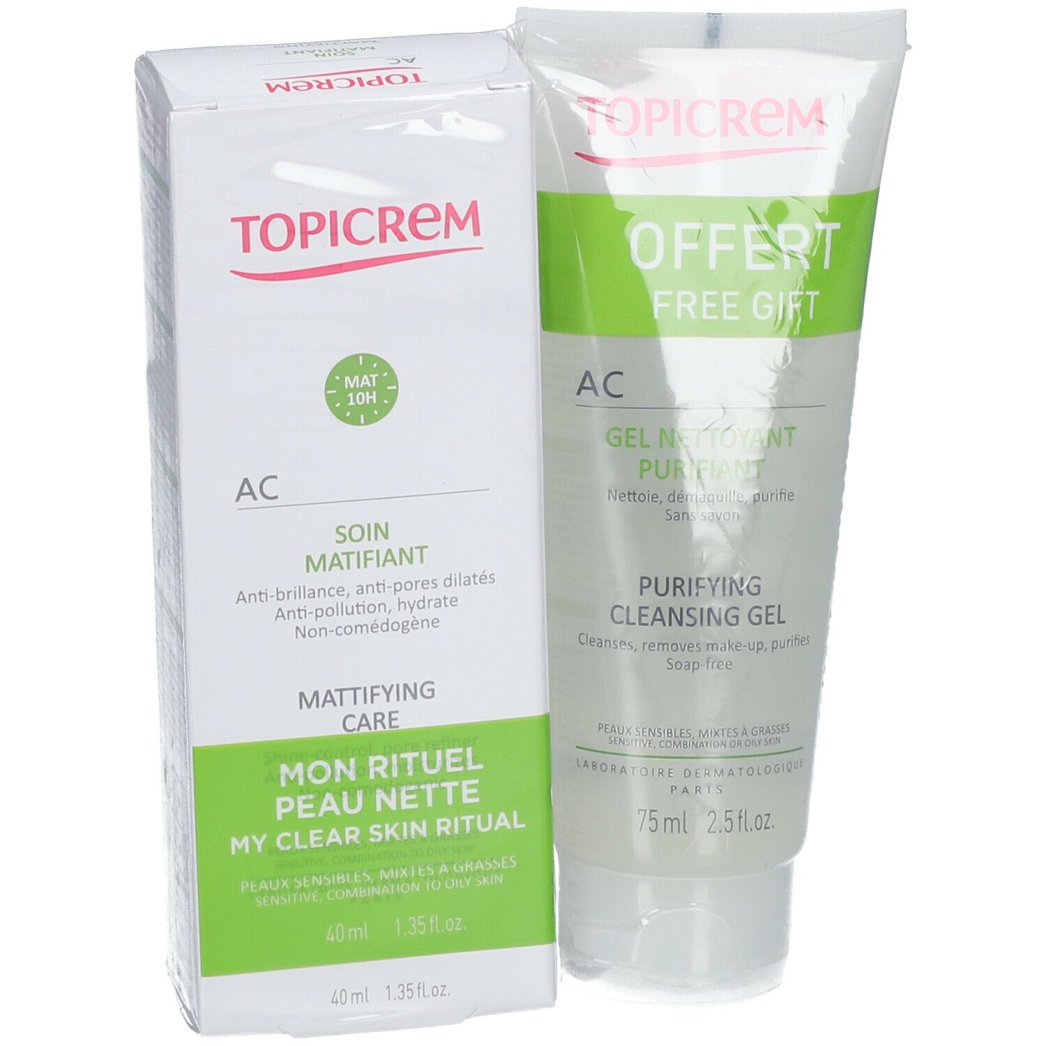 Topicrem AC Zuiverende Reinigingsgel +  AC Matterende Verzorging GRATIS