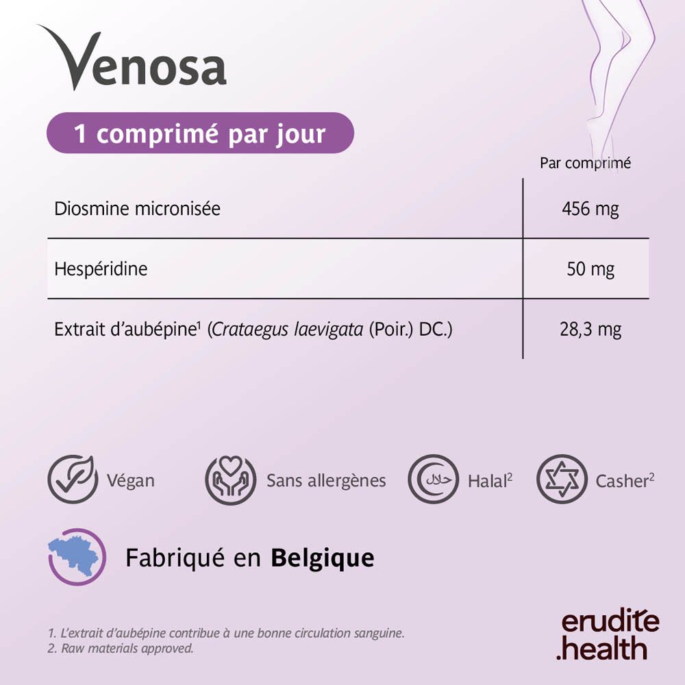 Boîtes Venosa de 30 et 90 comprimés sur une étagère.