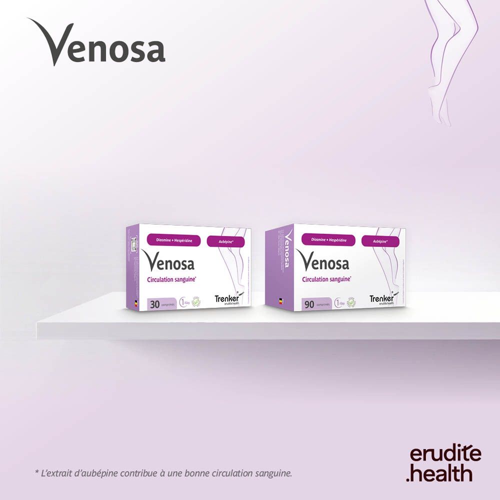 Boîte Trenker Venosa de 90 comprimés, face avant avec informations produit.