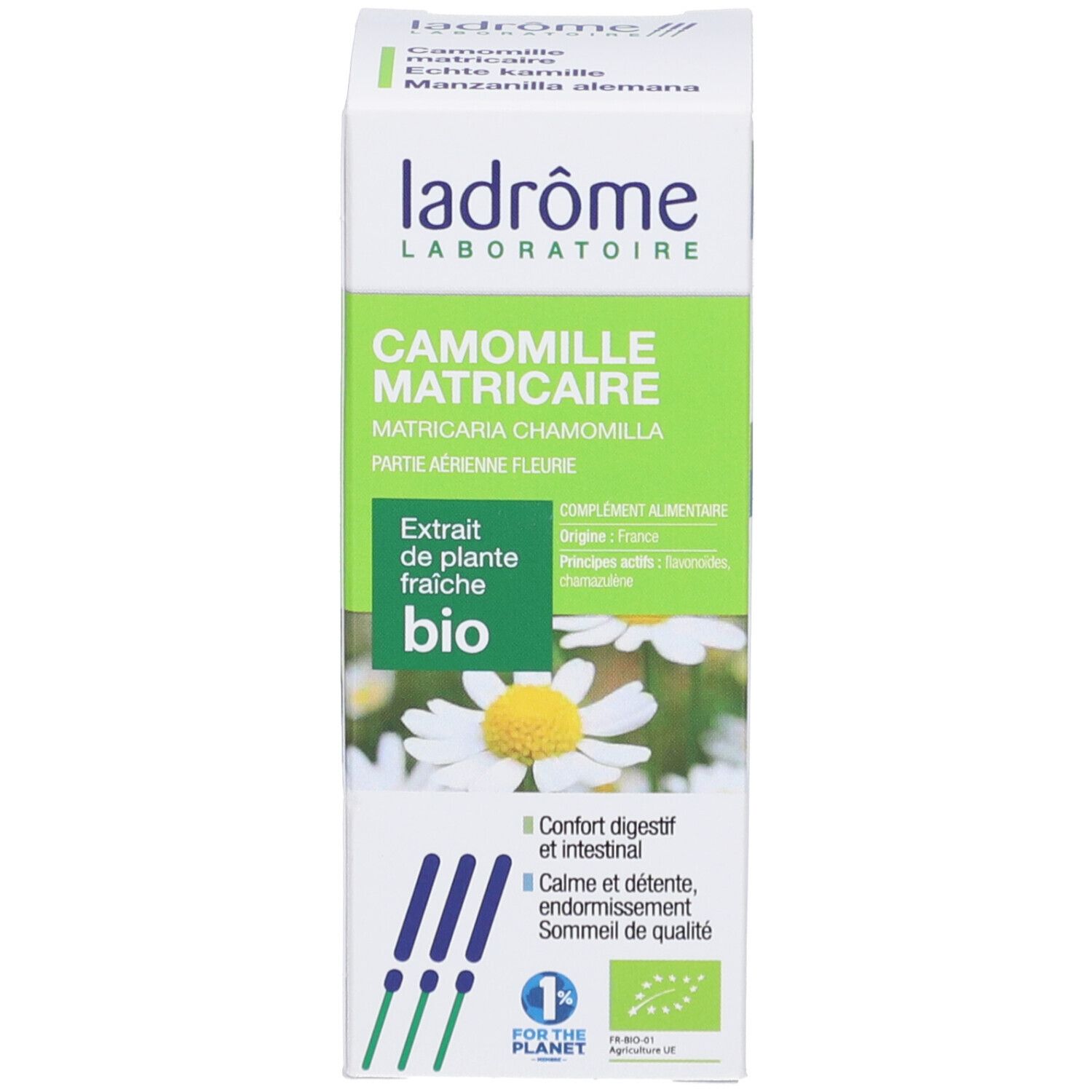 Emballage du produit. Emballage avec nom du produit, label bio et illustrations.