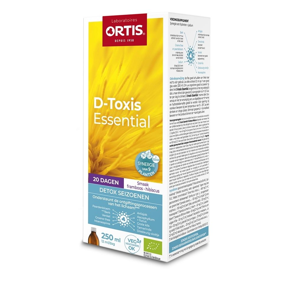 Ortis D-Toxis Essential Detox Saisons verpakking, voorkant met productnaam en design.