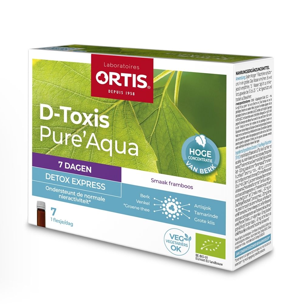 Ortis D-Toxis Pure'Aqua Detox Express kuur 7 dagen frambozensmaak.