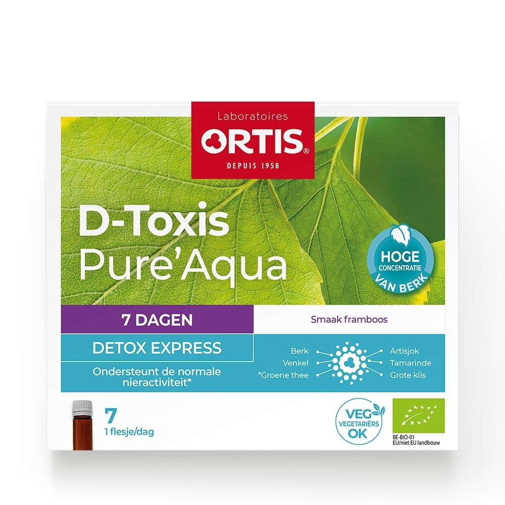Ortis D-Toxis Pure'Aqua Detox Express kuur 7 dagen frambozensmaak.