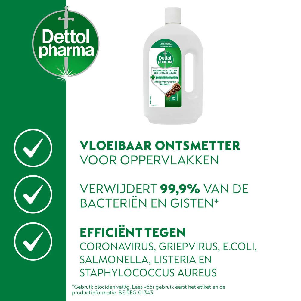 Dettol Pharma Desinfectiemiddel voor Oppervlakken, zijaanzicht.