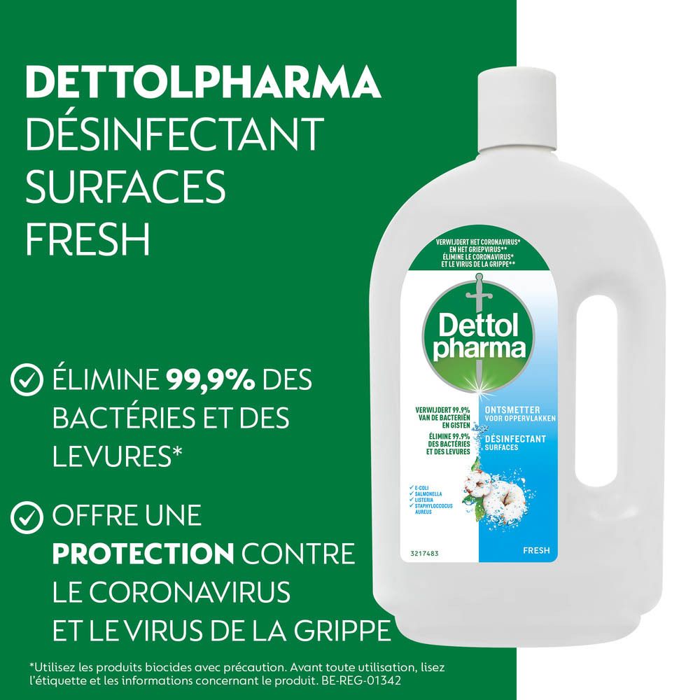 Désinfectant Dettol pharma Surfaces Fresh. Protection contre coronavirus et virus grippaux.
