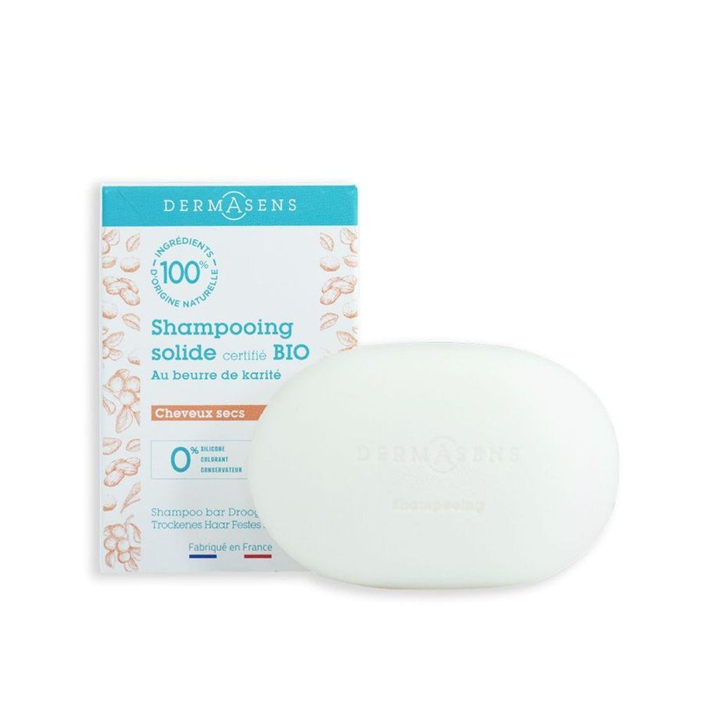 Ovale vaste shampoo en verpakking. Gecertificeerd biologisch product voor droog haar. Natuurlijke ingrediënten.