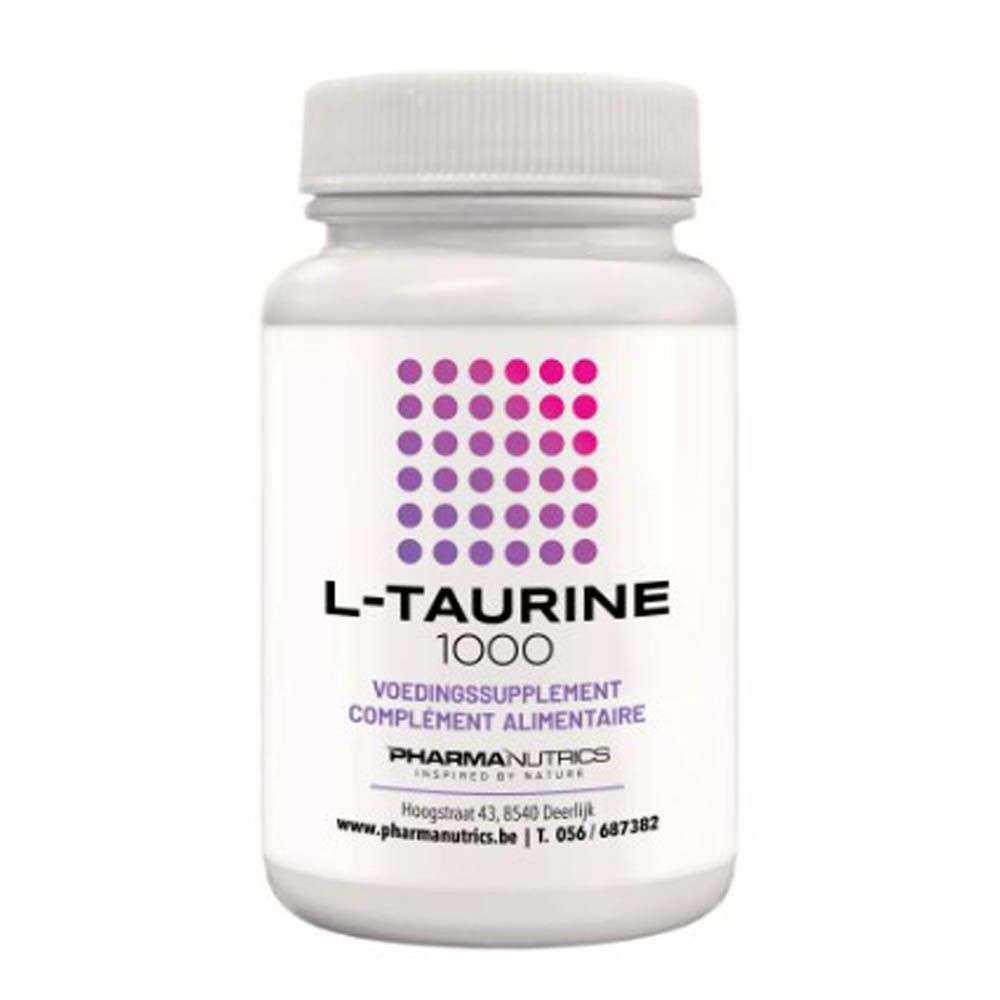 Witte fles L-Taurine 1000. Merk PharmaNutrics.
