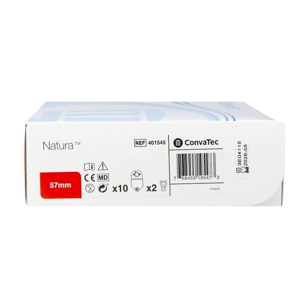 Emballage ConvaTec avec motif de colonnes et motif ondulé bleu.