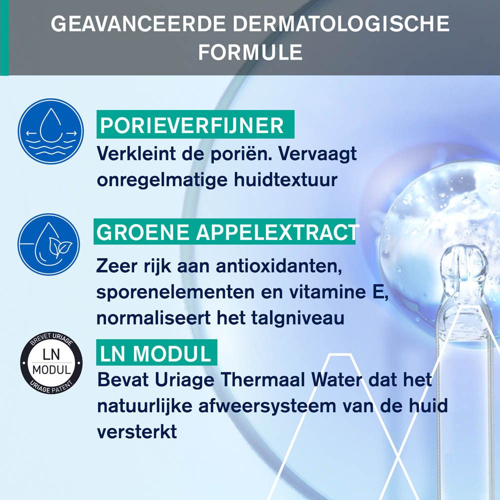 Grafiek met tekst: Dermatologisch getest, geschikt voor de gemengde huid, hoge tolerantie.