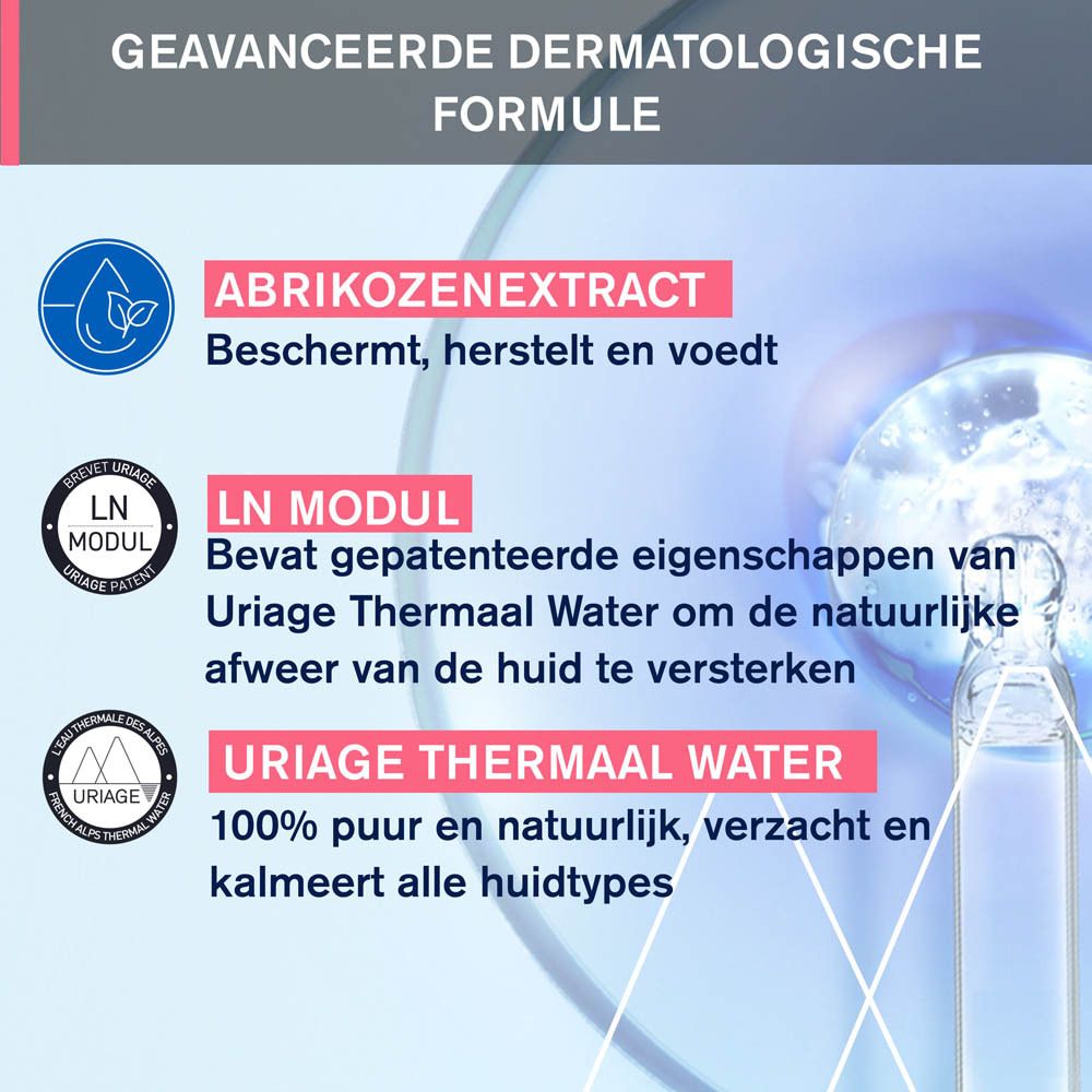 Afbeelding met tekst: Dermatologisch en oogheelkundig getest, Geschikt voor de gevoelige huid.