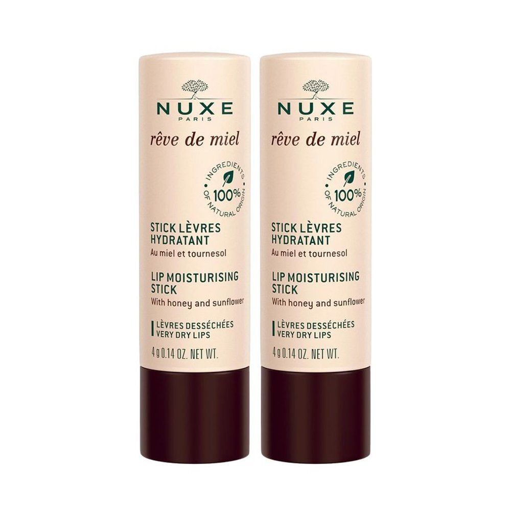 Nuxe Rêve de Miel: Twee hydraterende lippenbalsemsticks met 100% natuurlijke ingrediënten.