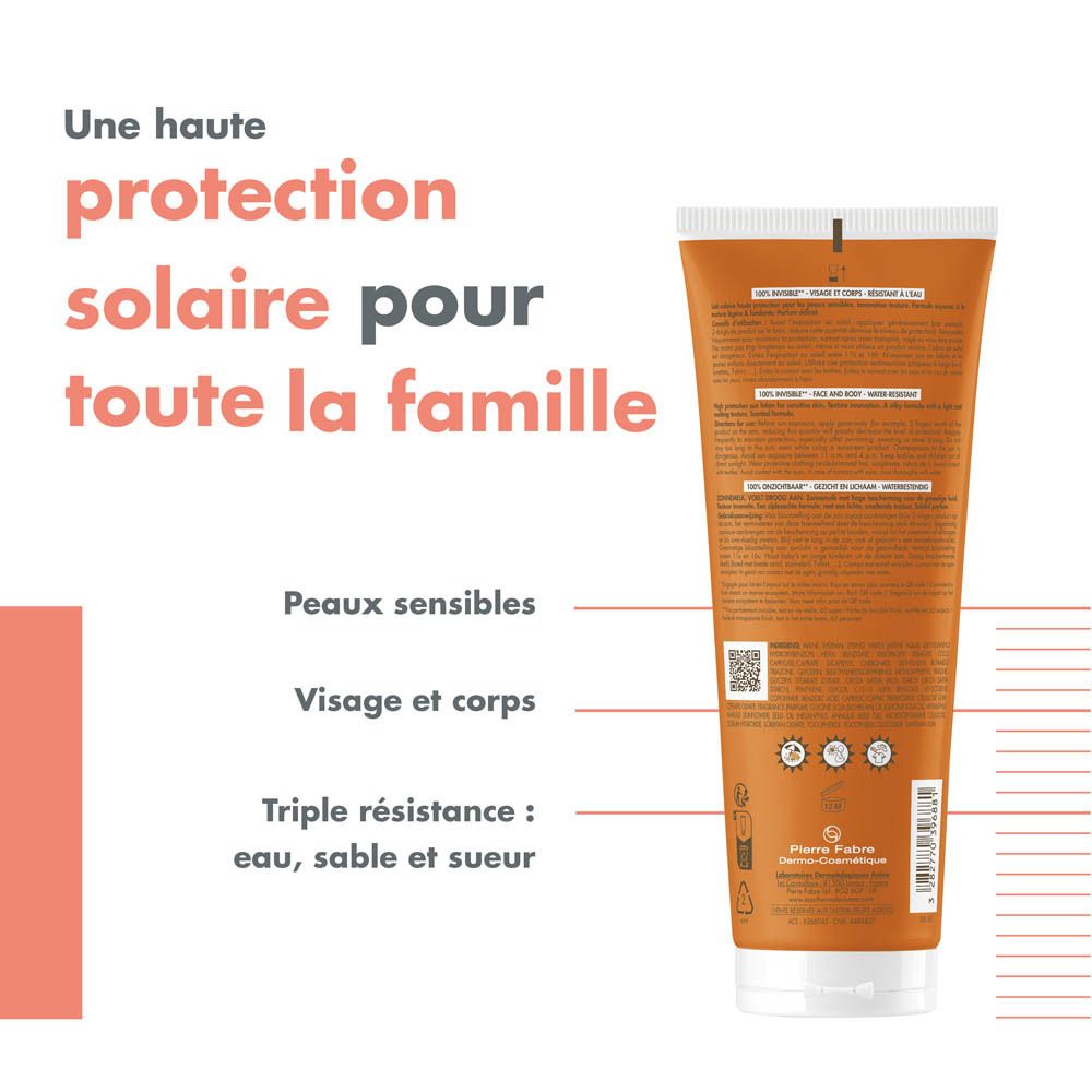 Avène Solaire Lait 100 % invisible SPF50 | Très Haute protection | Peau sensible
