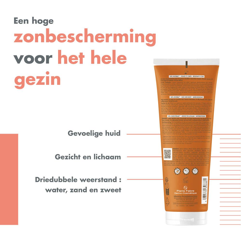 Avène Zon 100% invisible zonnemelk SPF50 | Zeer hoge zonnebescherming | Gevoelige huid