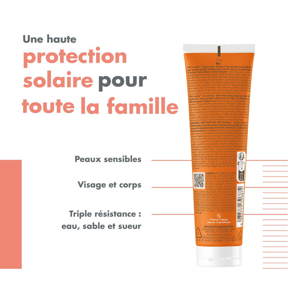 Avène Solaire Lait 100 % invisible SPF50 | Très Haute protection | Peau sensible
