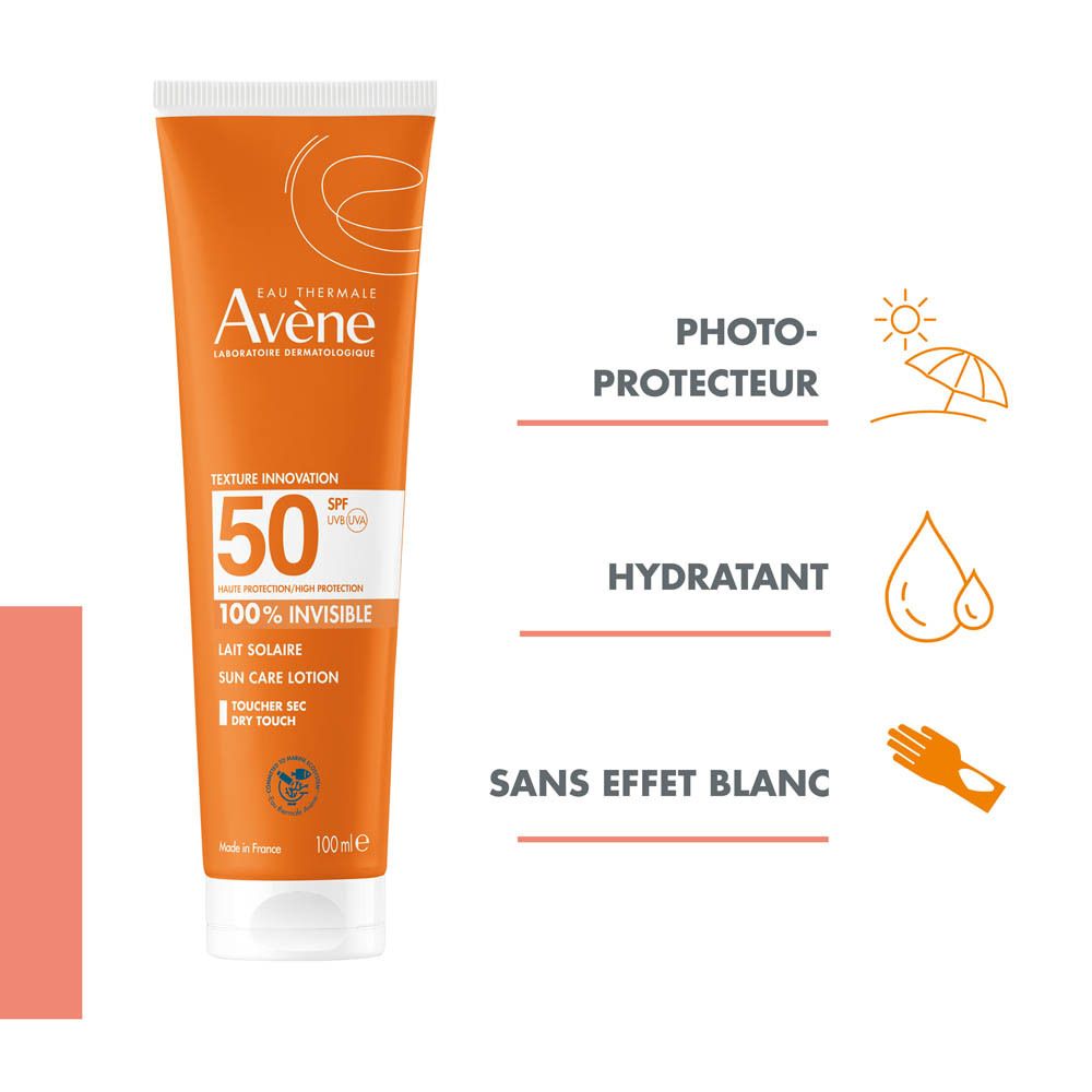 Avène Solaire Lait 100 % invisible SPF50 | Très Haute protection | Peau sensible