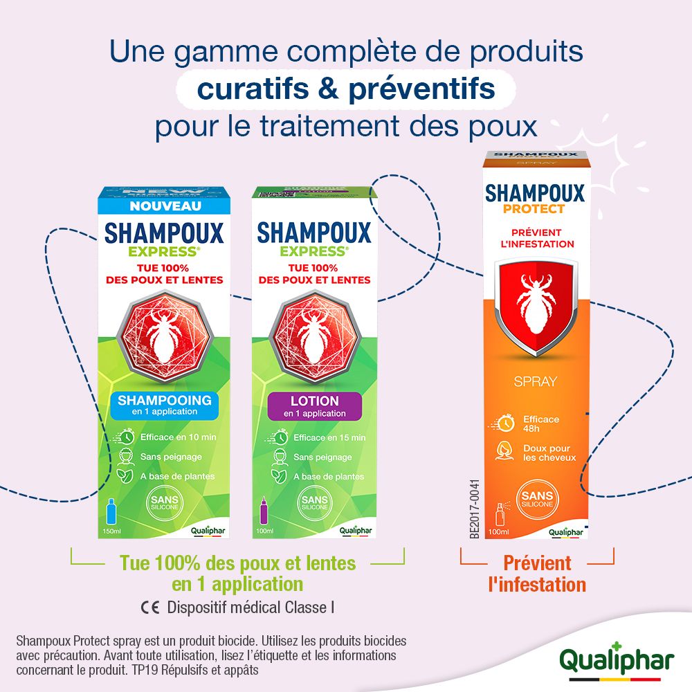 Aperçu des produits. SHAMPOUX EXPRESS Lotion, Shampooing, Protect. Tue 100% des poux et lentes.