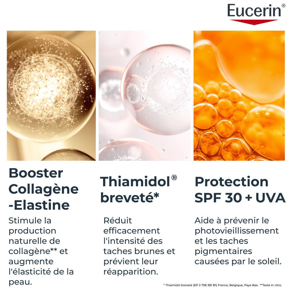 Femme avec Eucerin Hyaluron-Filler + Elasticity Soin de Jour SPF 30.