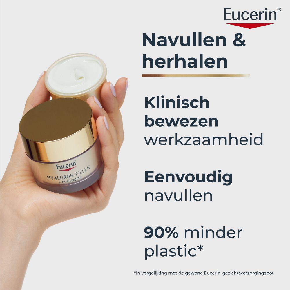 Vrouw met Eucerin Hyaluron-Filler + Elasticity Dagcrème SPF 30.