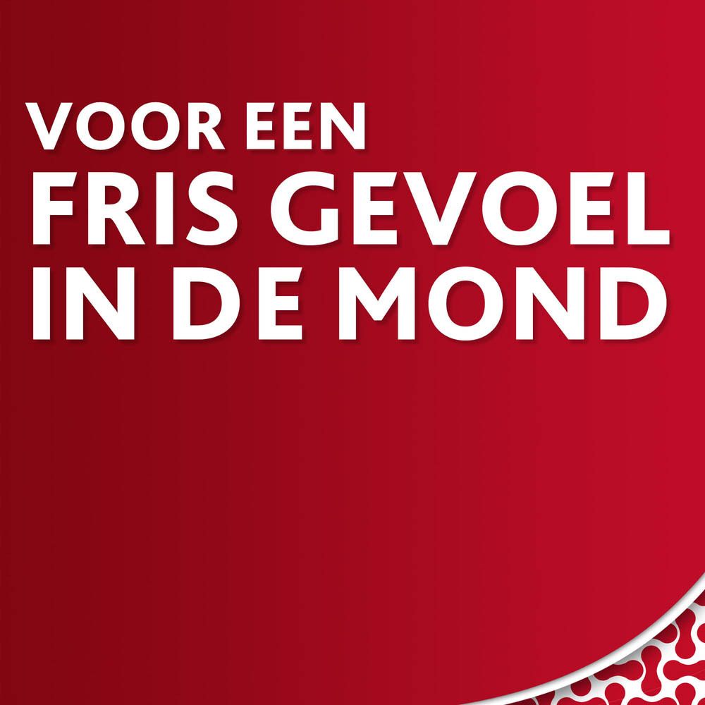 Tekst op rode achtergrond: Voor een fris gevoel in de mond. Tandpasta reclame.