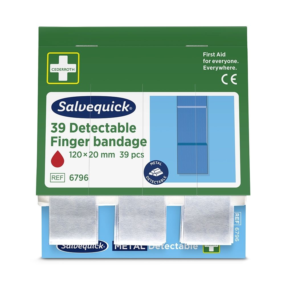Salvequick Vingerpleisters, 6x39mm, metaaldetecteerbaar, 6 stuks.