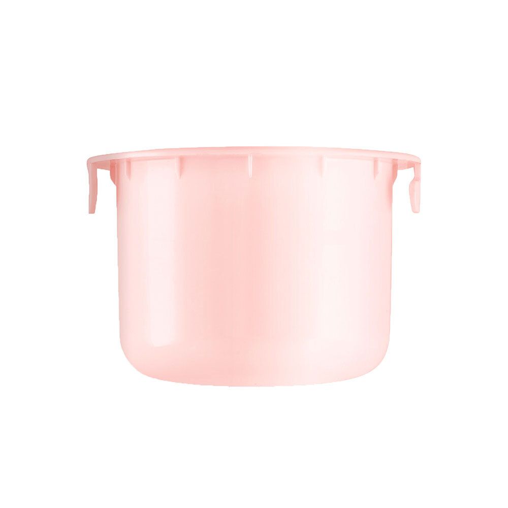 Recharge rose clair. Forme cylindrique avec deux poignées latérales. Surface lisse.