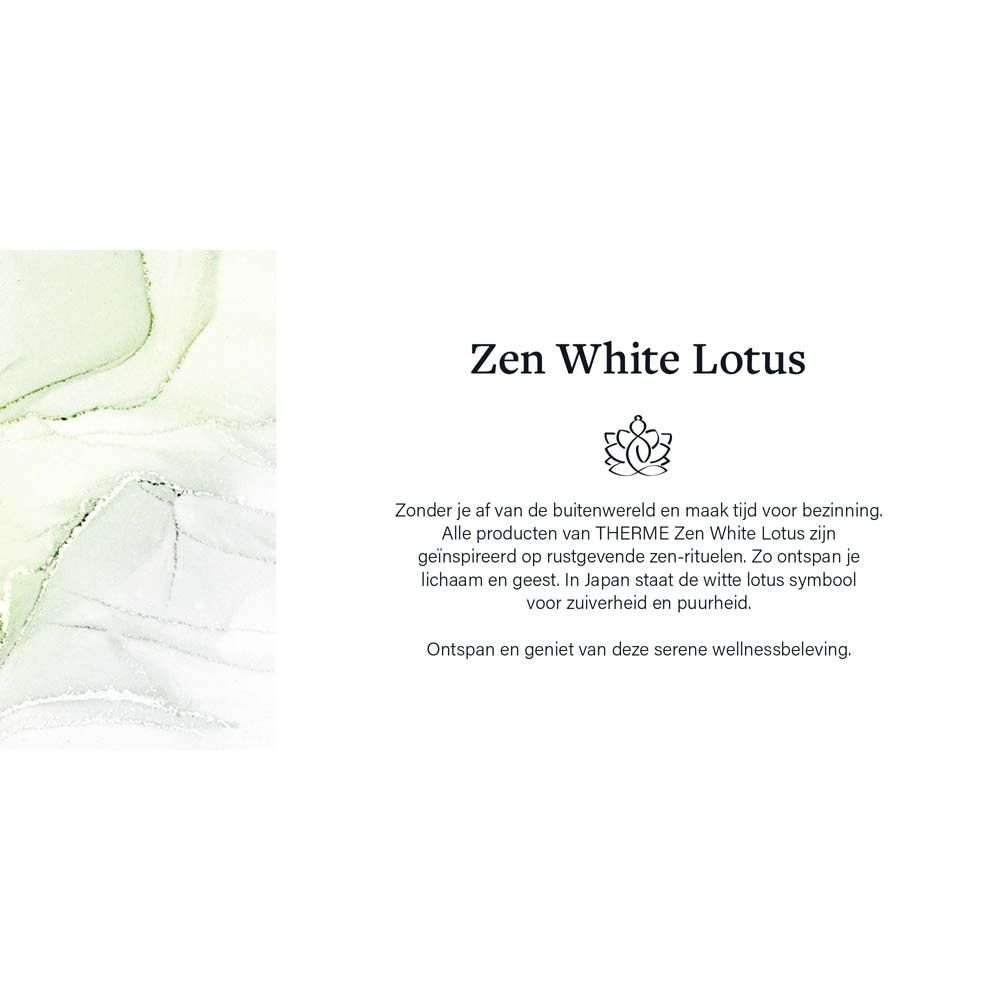 Tekstpagina met Zen White Lotus-informatie. Tekst en lotusbloemsymbool.