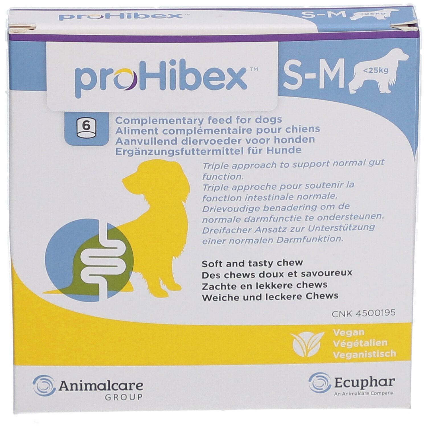 Boîte proHibex S-M pour chiens, 6 unités. Vegan. Animalcare Group. Ecphar.