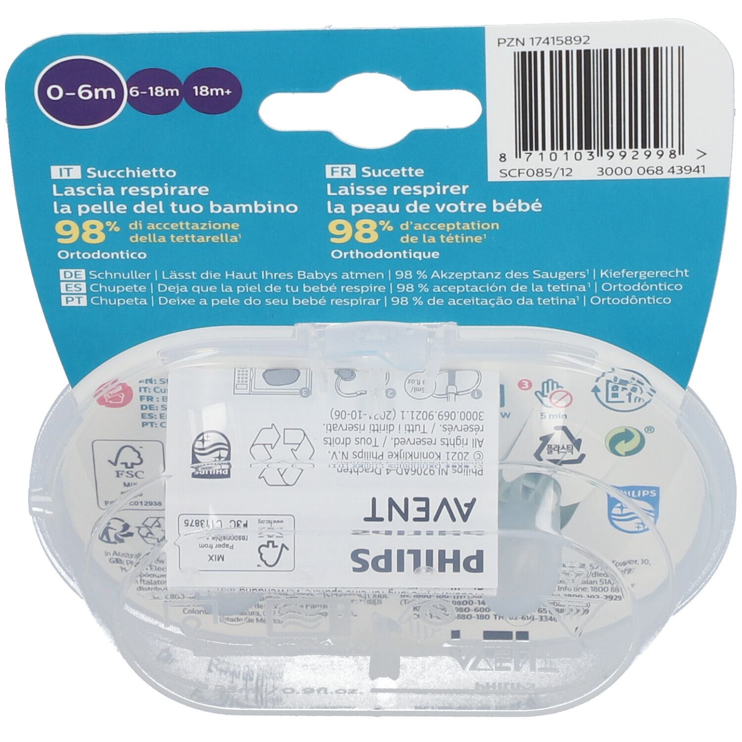 Philips Avent Ultra Air Sucette 0-6 Moins SCF085/12