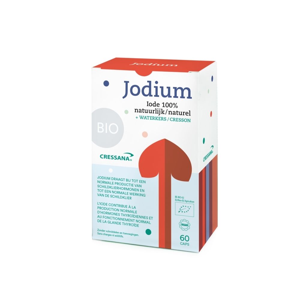 Verpakking CRESSANA Jod + Kresse Bio. Franse tekst 'Jode 100% naturel'.