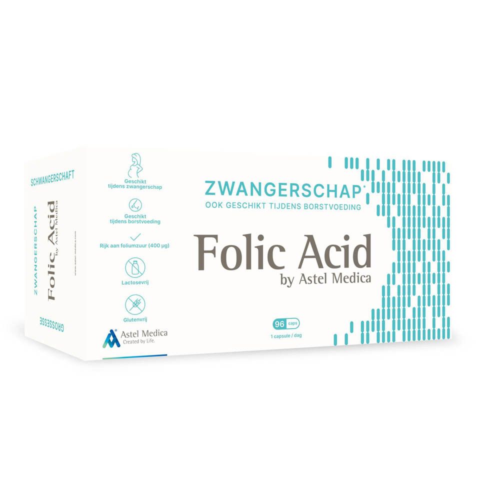 ASTEL MEDICA Folic Acid verpakking voor zwangerschap, 96 capsules.