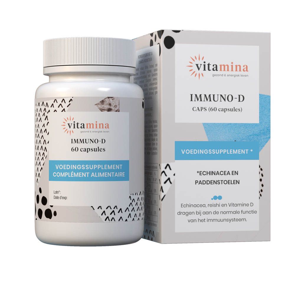 Vitamina Immuno-D capsules: Doos met 'Complément alimentaire' en 'Echinacea en paddenstoelen'.