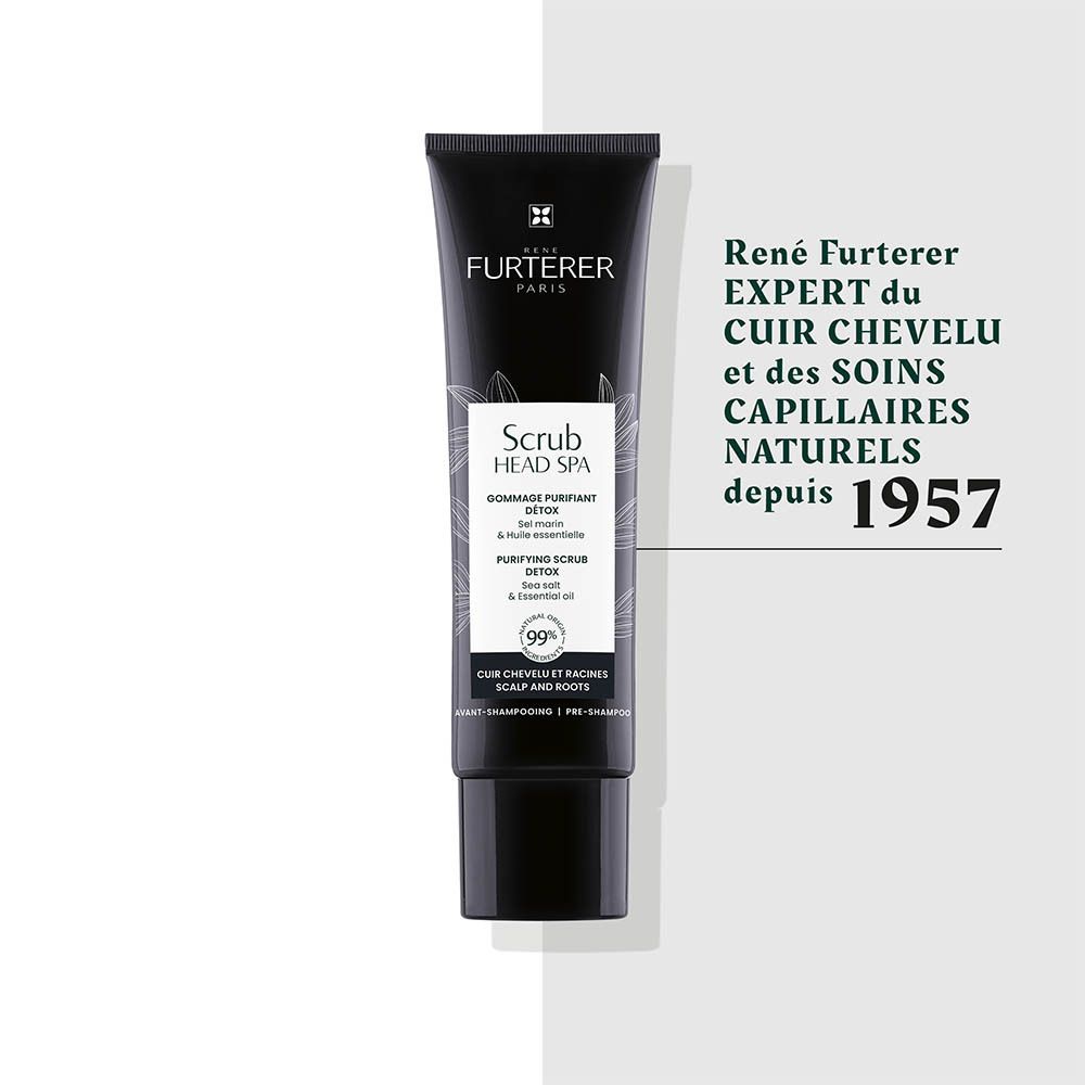 Tube noire René Furterer Scrub Head Spa Detox, 99% d'ingrédients naturels.