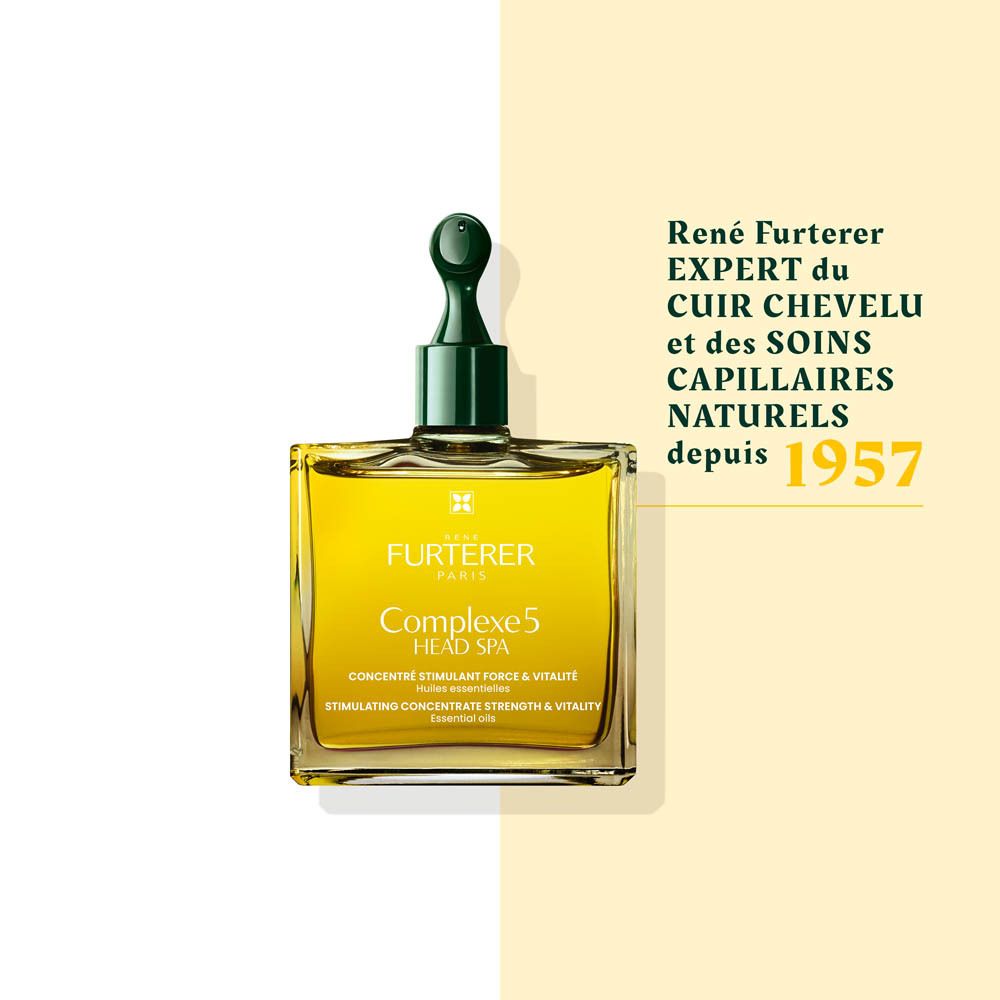 Emballage René Furterer Complexe 5. Texte: Concentré stimulant force & vitalité.