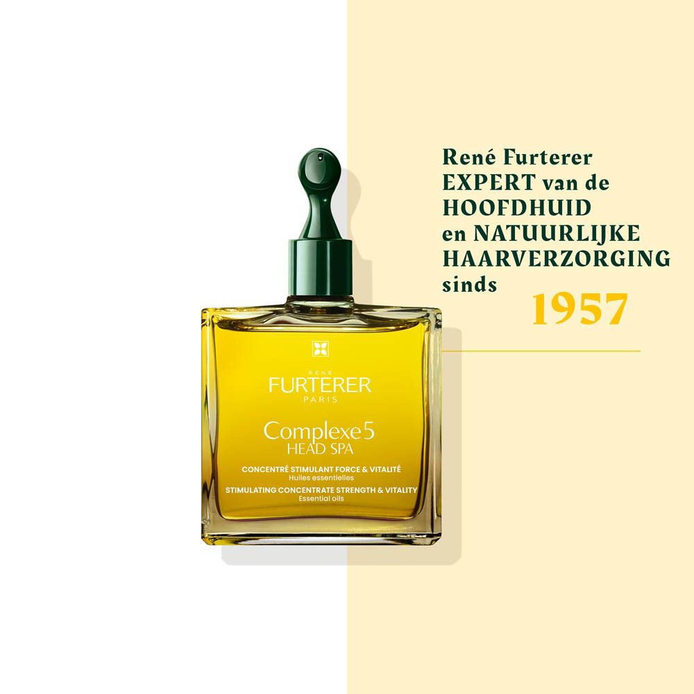 Verpakking van René Furterer Complexe 5. Tekst: Concentré stimulant force & vitalité.