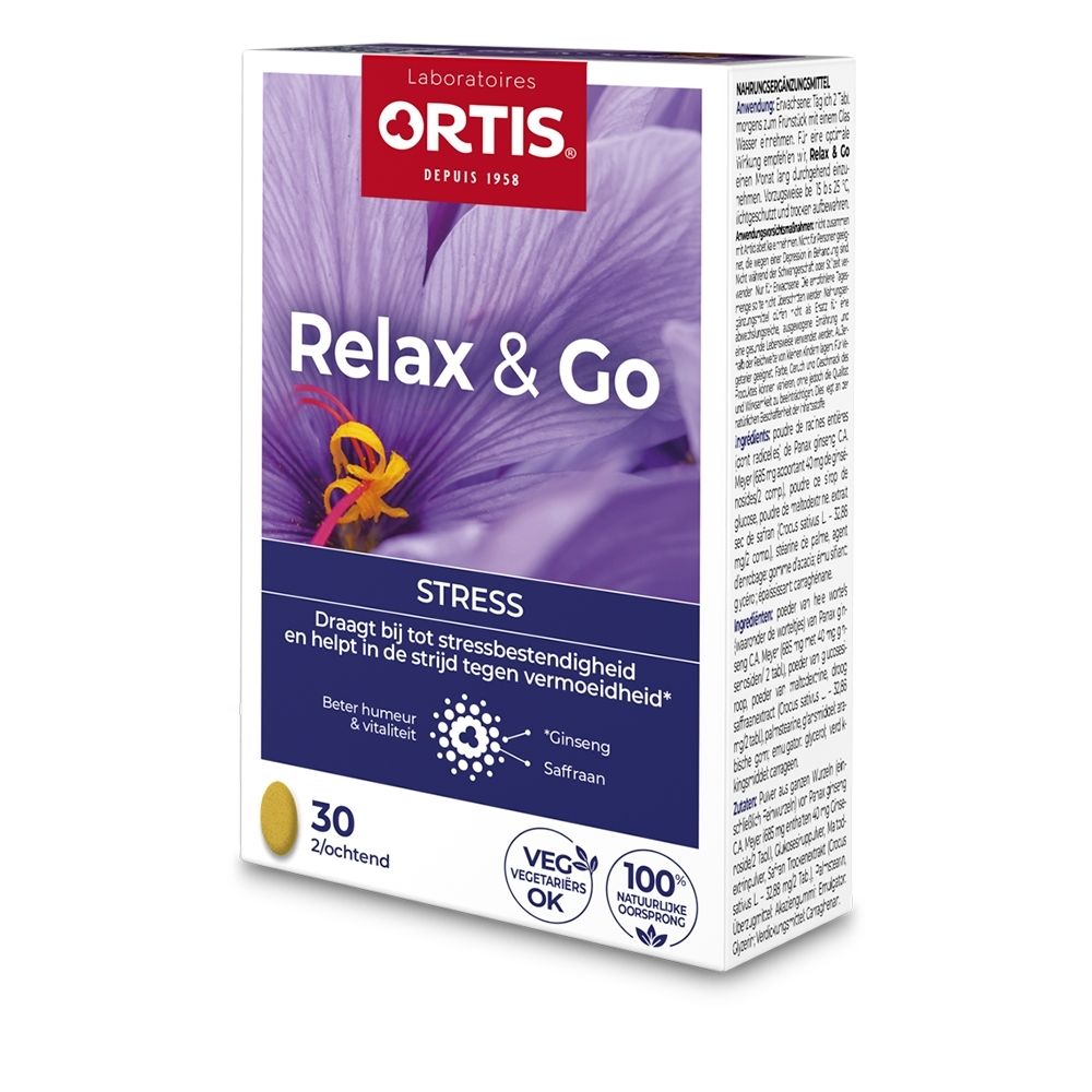 Doos Ortis Relax & Go tegen stress, 30 vegetarische capsules.