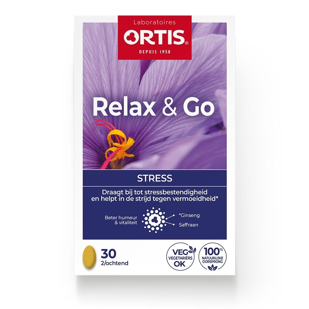 Doos Ortis Relax & Go tegen stress, 30 vegetarische capsules.