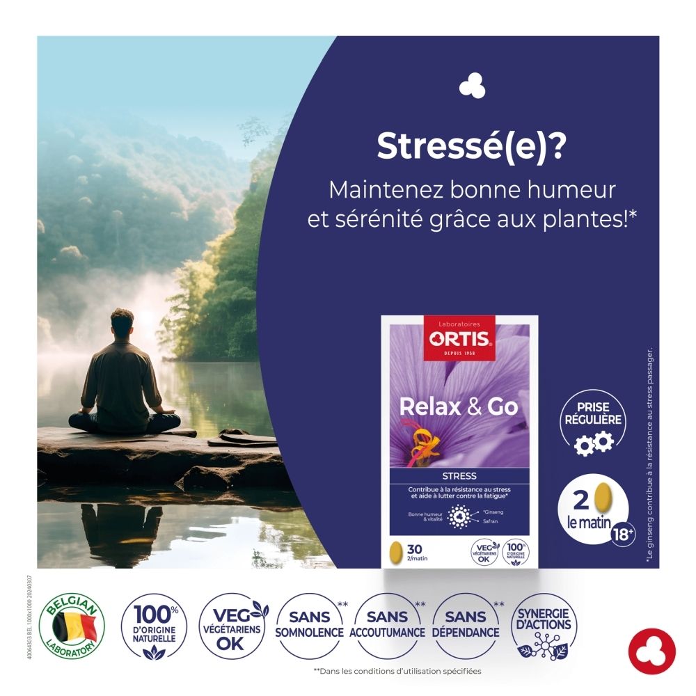 Boîte Ortis Relax & Go anti-stress, 30 gélules végétales.