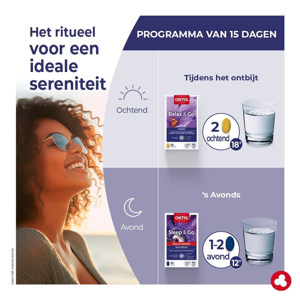 Doos Ortis Relax & Go tegen stress, 30 vegetarische capsules.