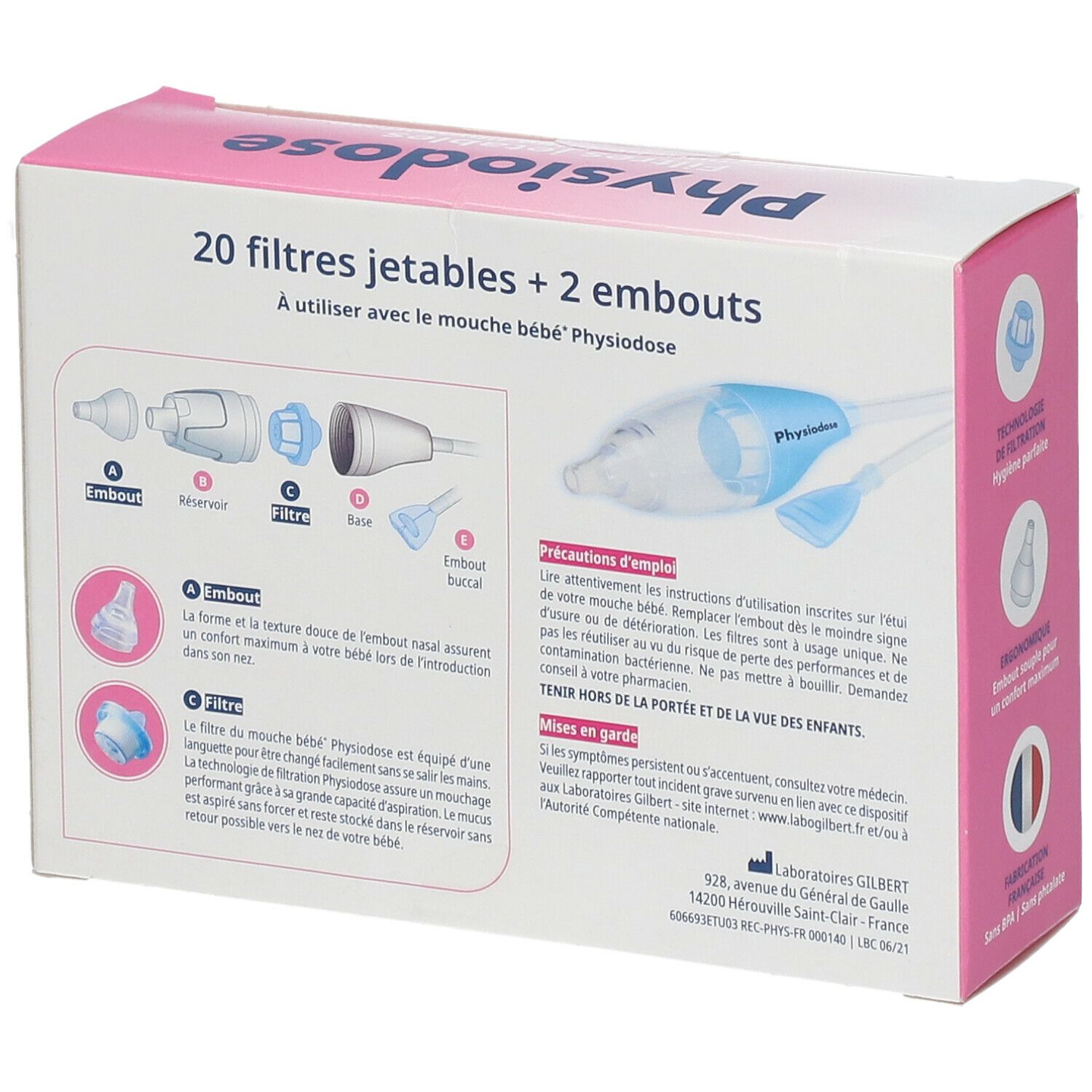 Physiodose Filtres Jetables pour Mouche Bébé + 2 Embouts Souples GRATUITS