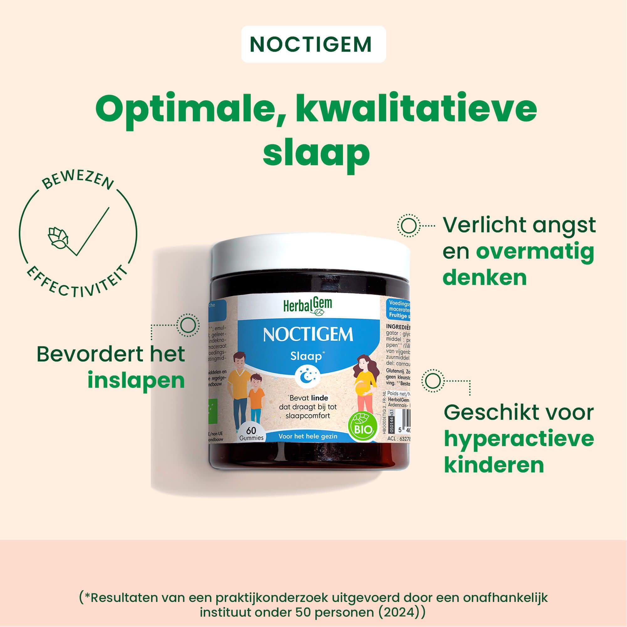 Pot Noctigem. Tekst: Optimale slaap. Bevordert inslapen. Voor hyperactieve kinderen.