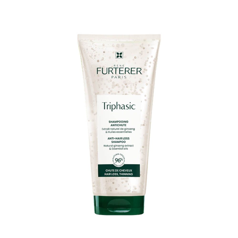 Tube de shampooing Furterer Triphasic. Shampooing antichute. Ingrédients naturels. 96% d'ingrédients naturels.