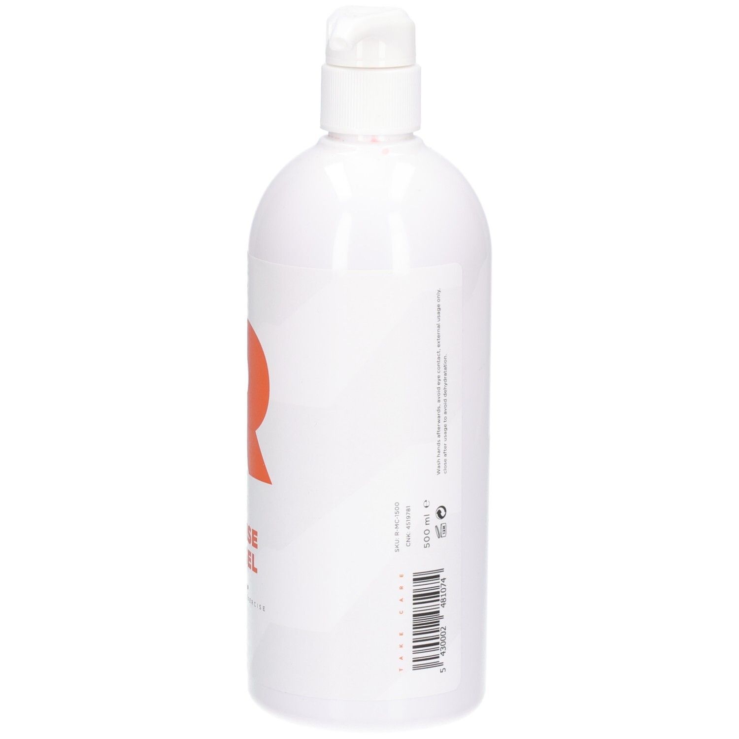 Flacon blanc avec 'R' orange et texte 'RÉVVI INTENSE HOT GEL'. Avec pompe doseuse.