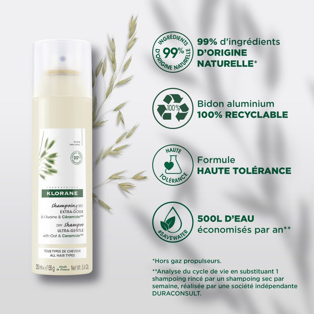 KLORANE Shampoing sec EXTRA-DOUX à l'Avoine et Céramideᴸᴵᴷᴱ